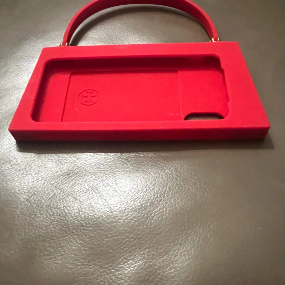Tory Burch Red Phone Case with Gold Accents